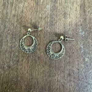 Vintage 925 Sterling Silver‎ Gold Filigree Dangle Earrings for Pierced Ears